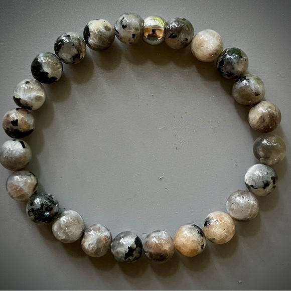 Natural Sunstone and Moonstone with Silver Handcrafted Bead Bracelet - Picture 1 of 5